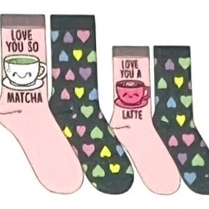 MOMMY & GIRLS 4 Pairs Matching Valentines Crew Socks Hearts Shoe Sz 4-10 & 10-4